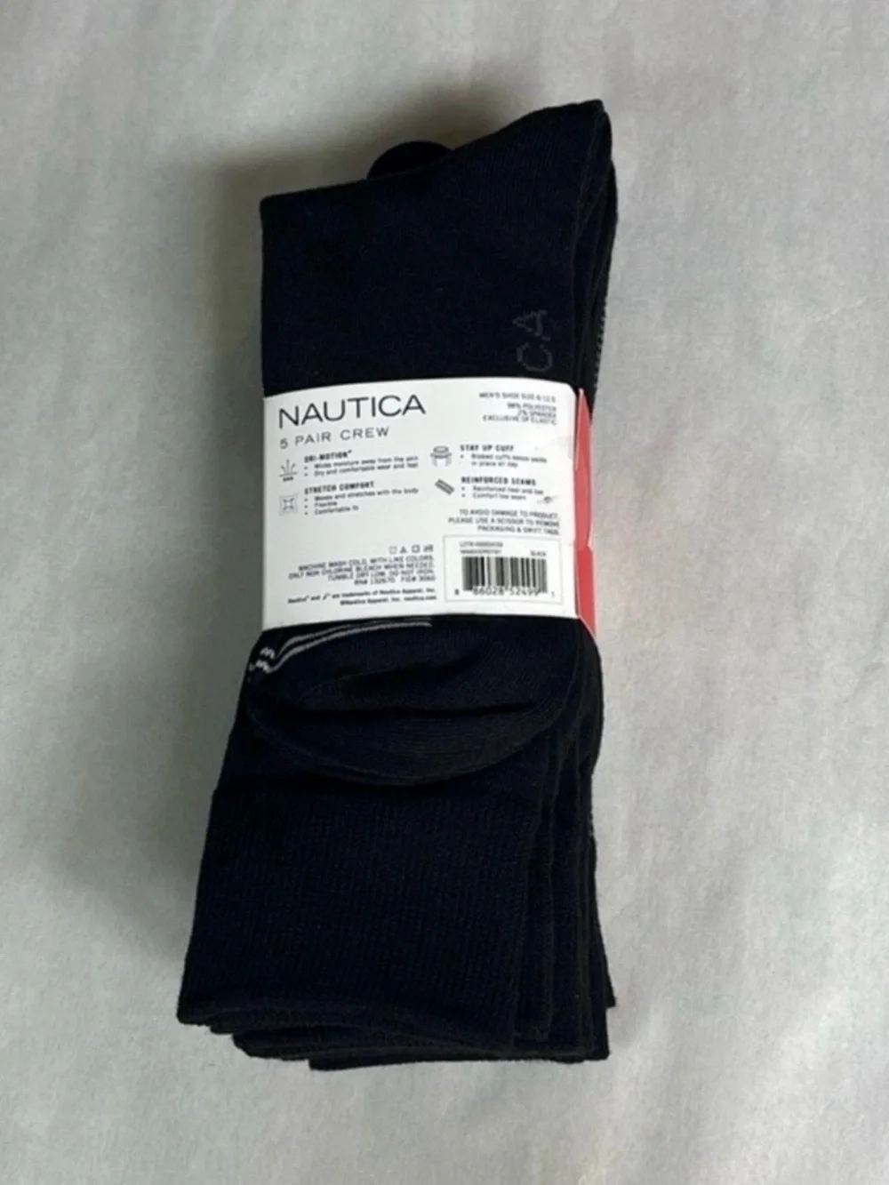 New Nautica Socks Men’s 5 Pair Black Crew Sock Business Casual Dress Active